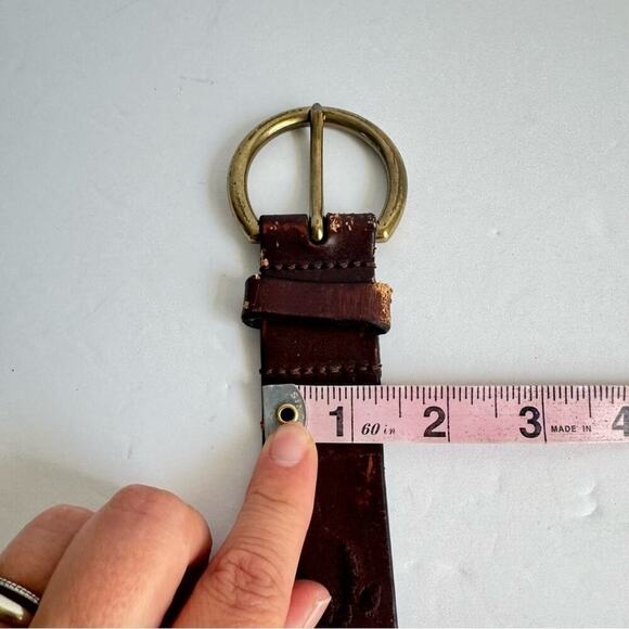 Vintage Brown Leather Belt Boho Embroidered Detail Gold Brass Tone Buckle Y2K - Picture 8 of 10